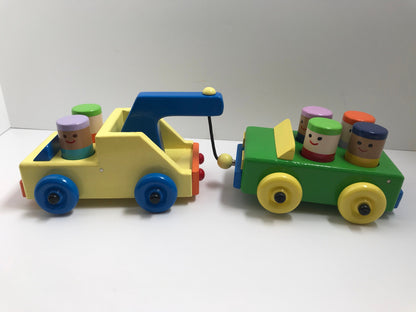 Personalized Wooden Toy Tow Truck with a Car