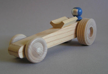 Wooden Toy Drag Racer - Blue Driver