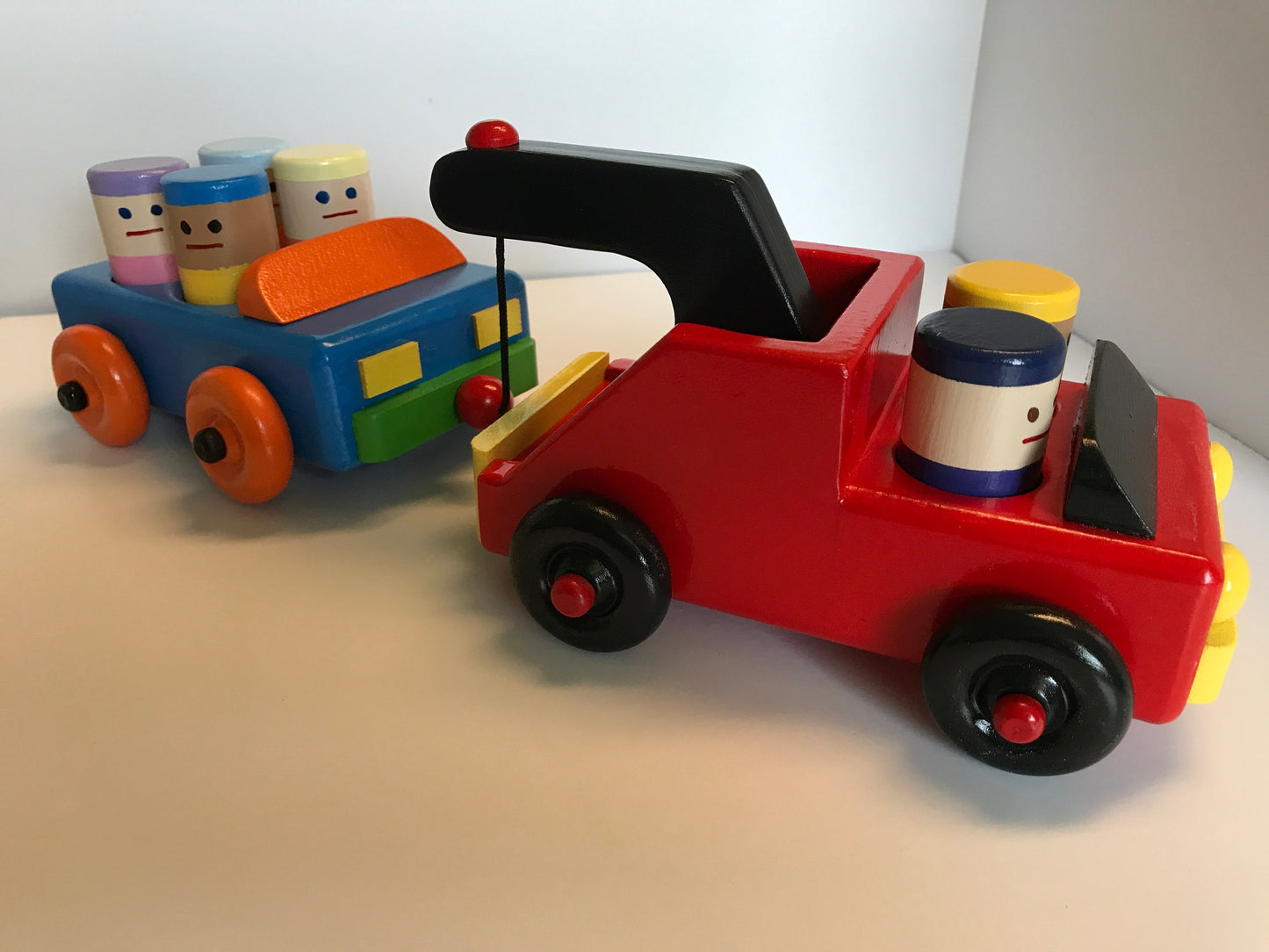 Personalized Wooden Toy Tow Truck with a Car