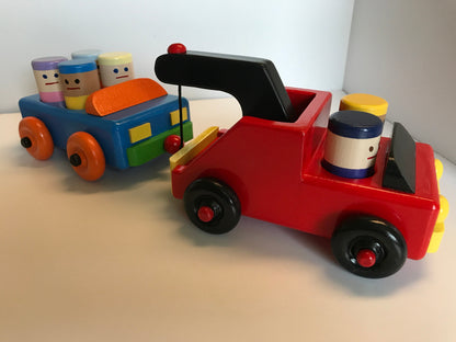 Personalized Wooden Toy Tow Truck with a Car