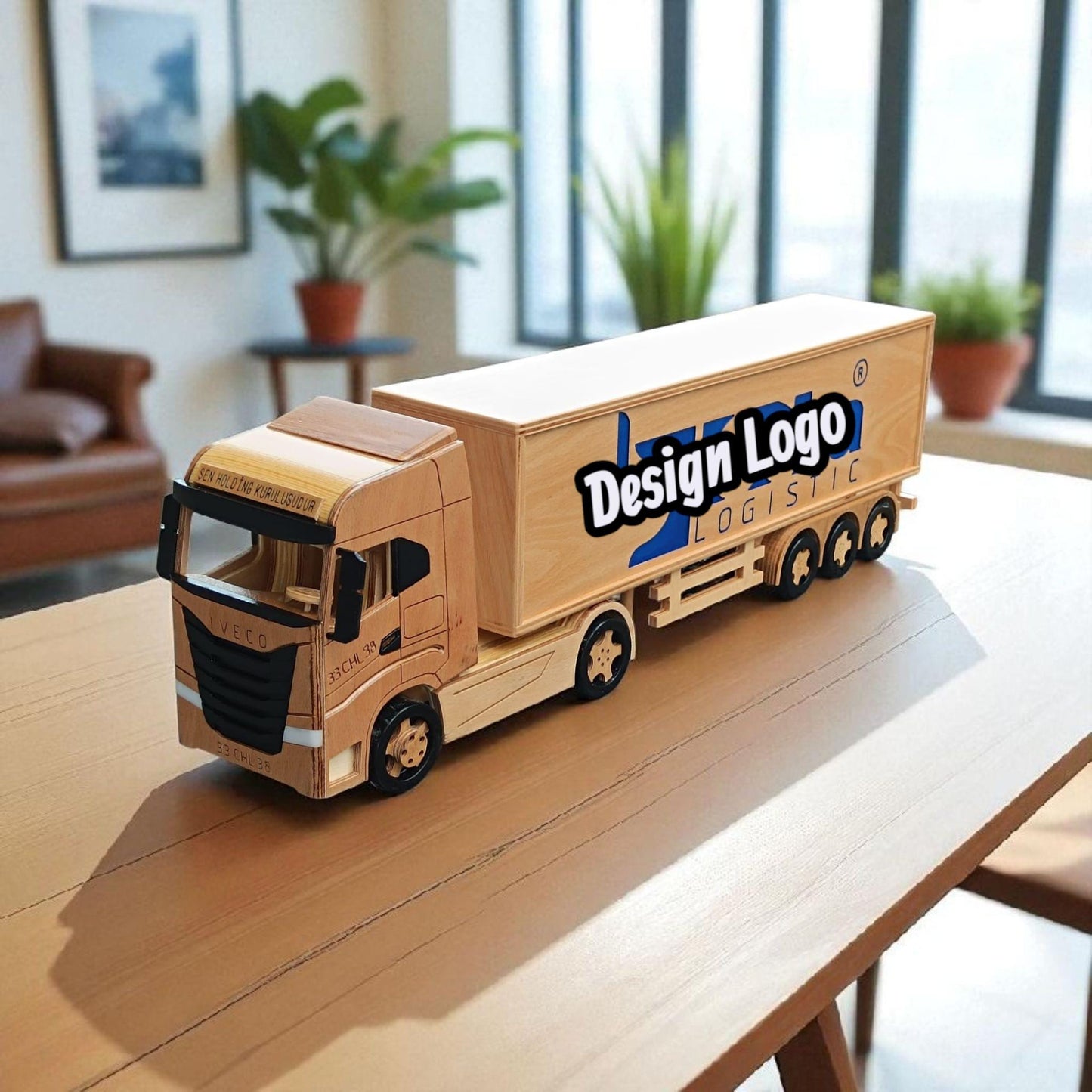 Custom Handmade Wooden Semi Truck with Trailer