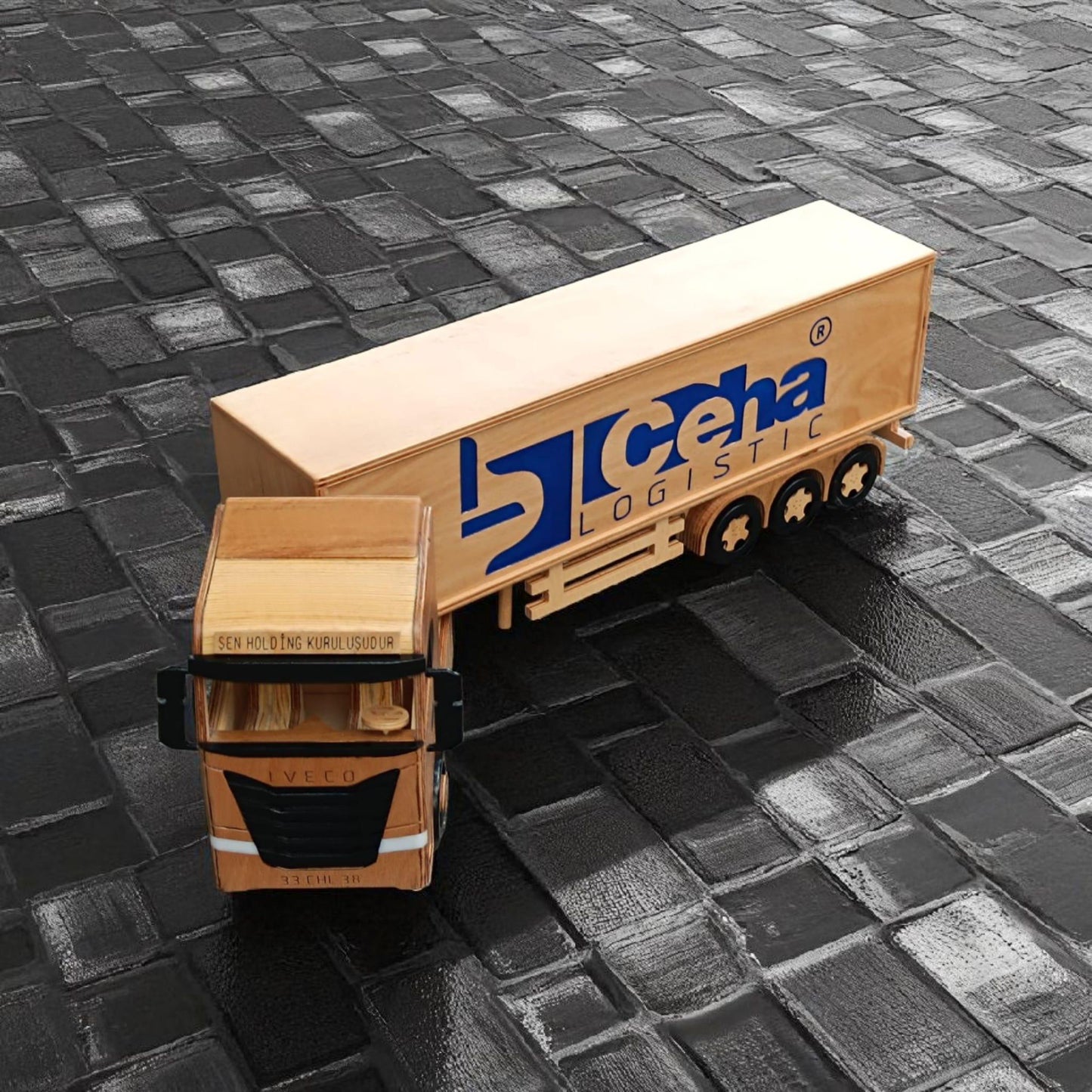 Custom Handmade Wooden Semi Truck with Trailer