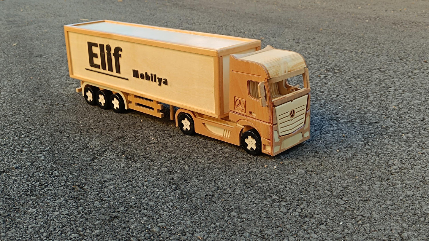 Custom Handmade Wooden Semi Truck with Trailer