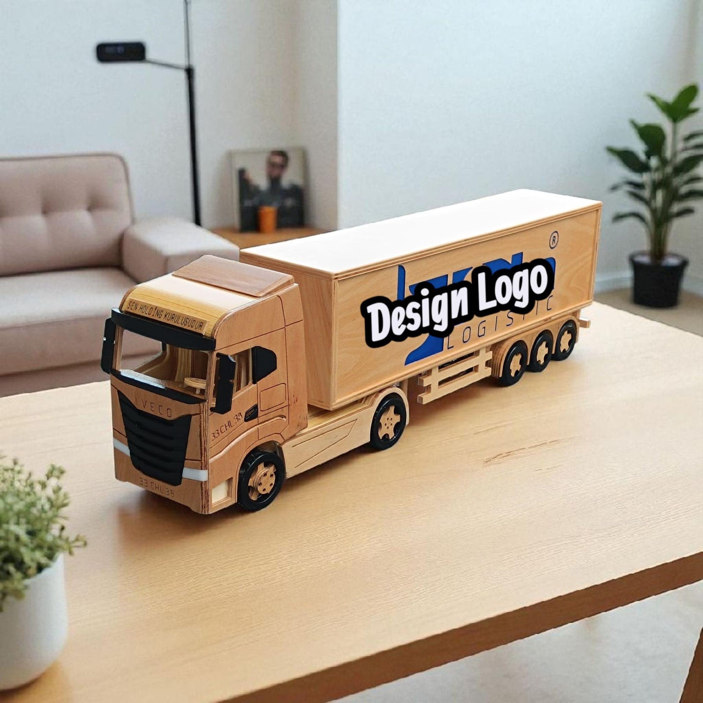 Custom Handmade Wooden Semi Truck with Trailer